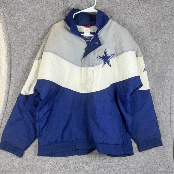Vintage Dallas Cowboys Jacket Pullover Mens Medium Blue White Autograph - Picture 1 of 16